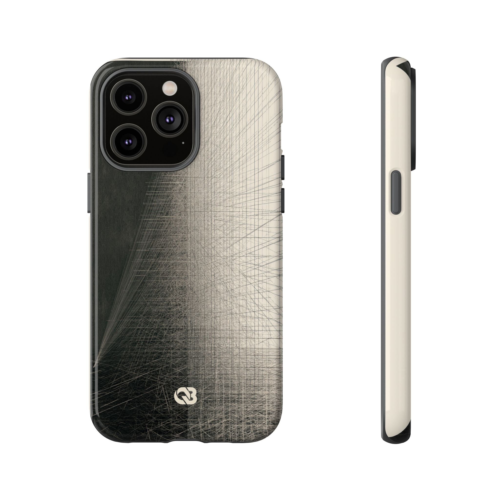 Beige Tough Phone Case for iPhone - Brutalist Graphite Grid
