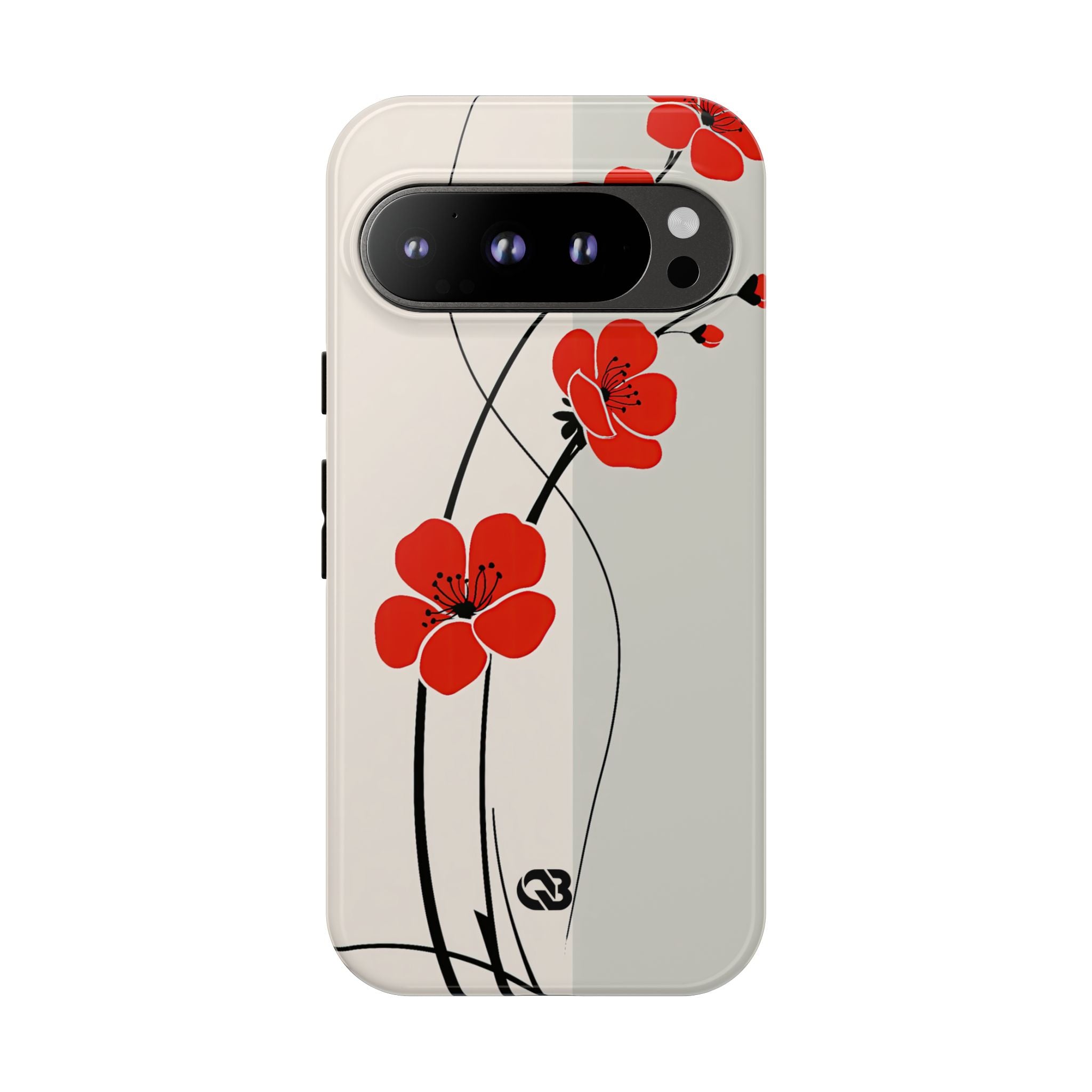 Beige Tough Phone Case for Google Pixel - Scarlet Ink Petals