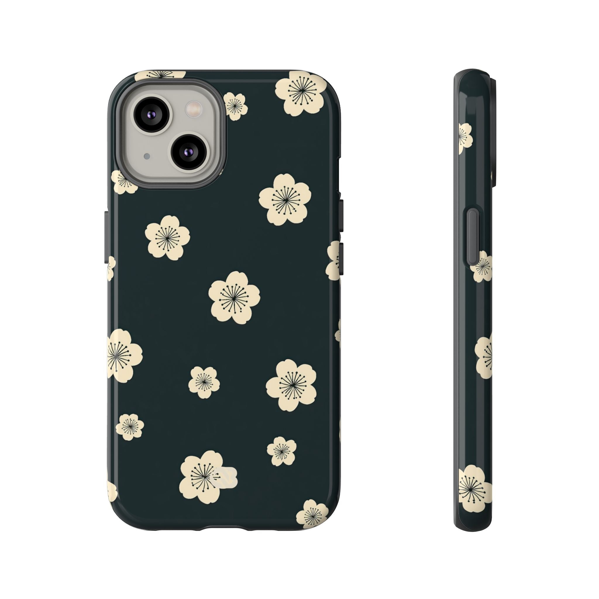 Teal Tough Phone Case for iPhone - Obsidian Cream Petals