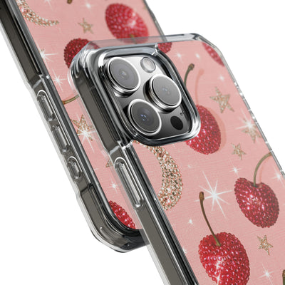 Bedazzled Ruby Cherries · Clear Impact Magnetic Phone Case for iPhone · Pink