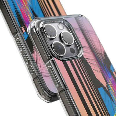 Blue Impact MagSafe Phone Case for iPhone - Fractured Data Skyline