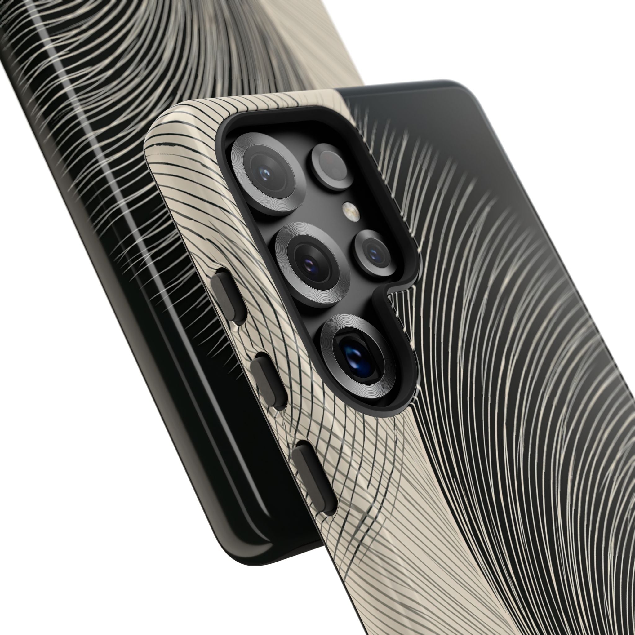 Beige Tough Phone Case for Samsung - Obsidian Cream Plume