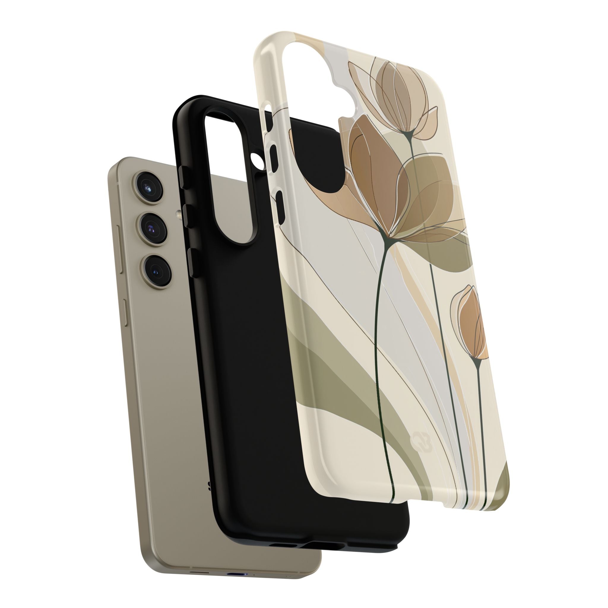 Beige Tough Phone Case for Samsung - Muted Ochre Petals