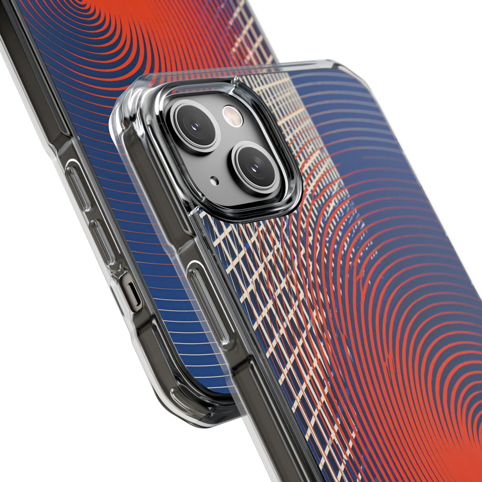 Blue Impact MagSafe Phone Case for iPhone - Orange Orbit Grid