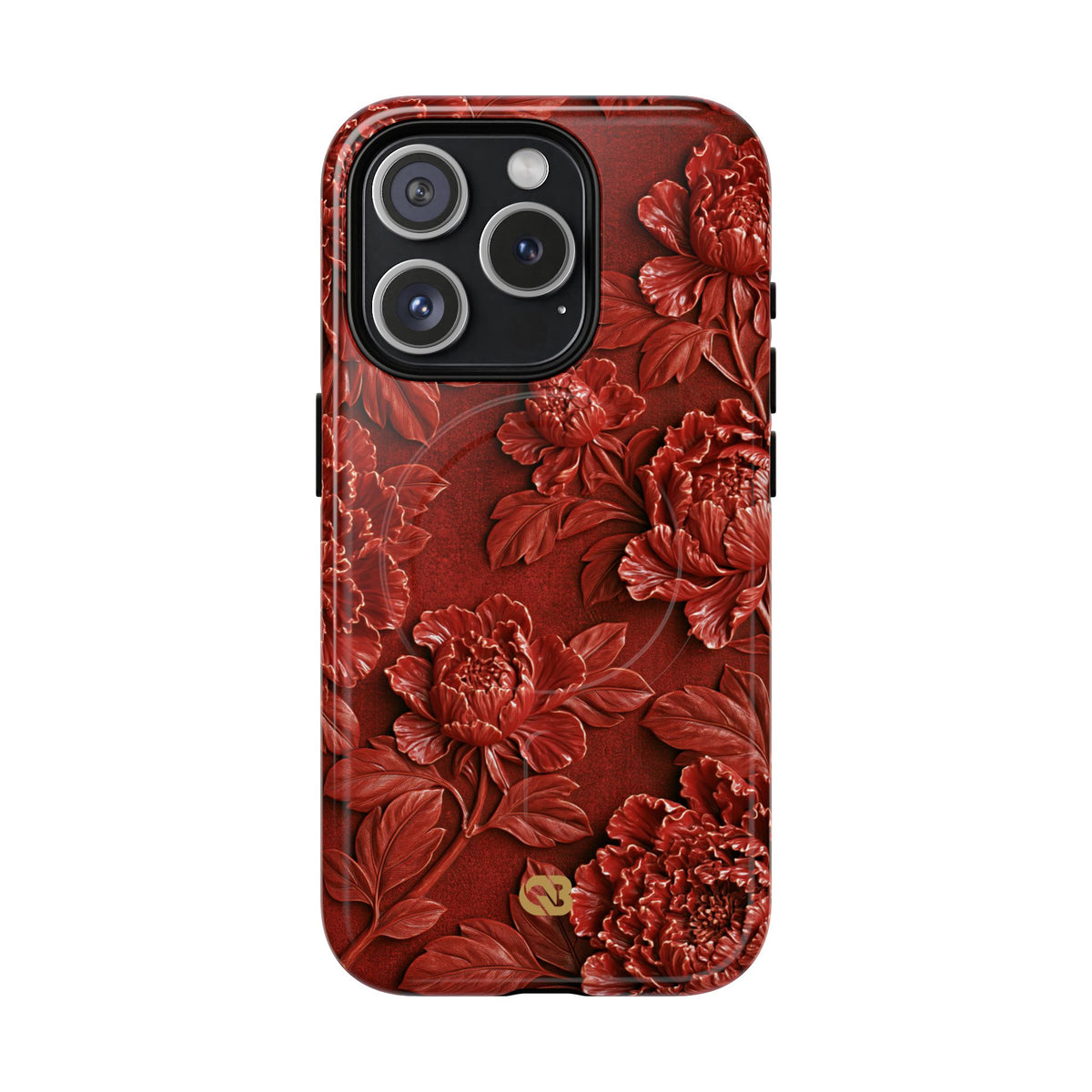 Cinnabar Peony Relief · Tough 2.0 Magnetic Phone Case for iPhone · Red
