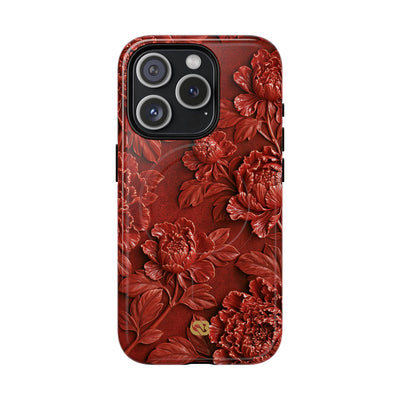 Cinnabar Peony Relief · Tough 2.0 Magnetic Phone Case for iPhone · Red