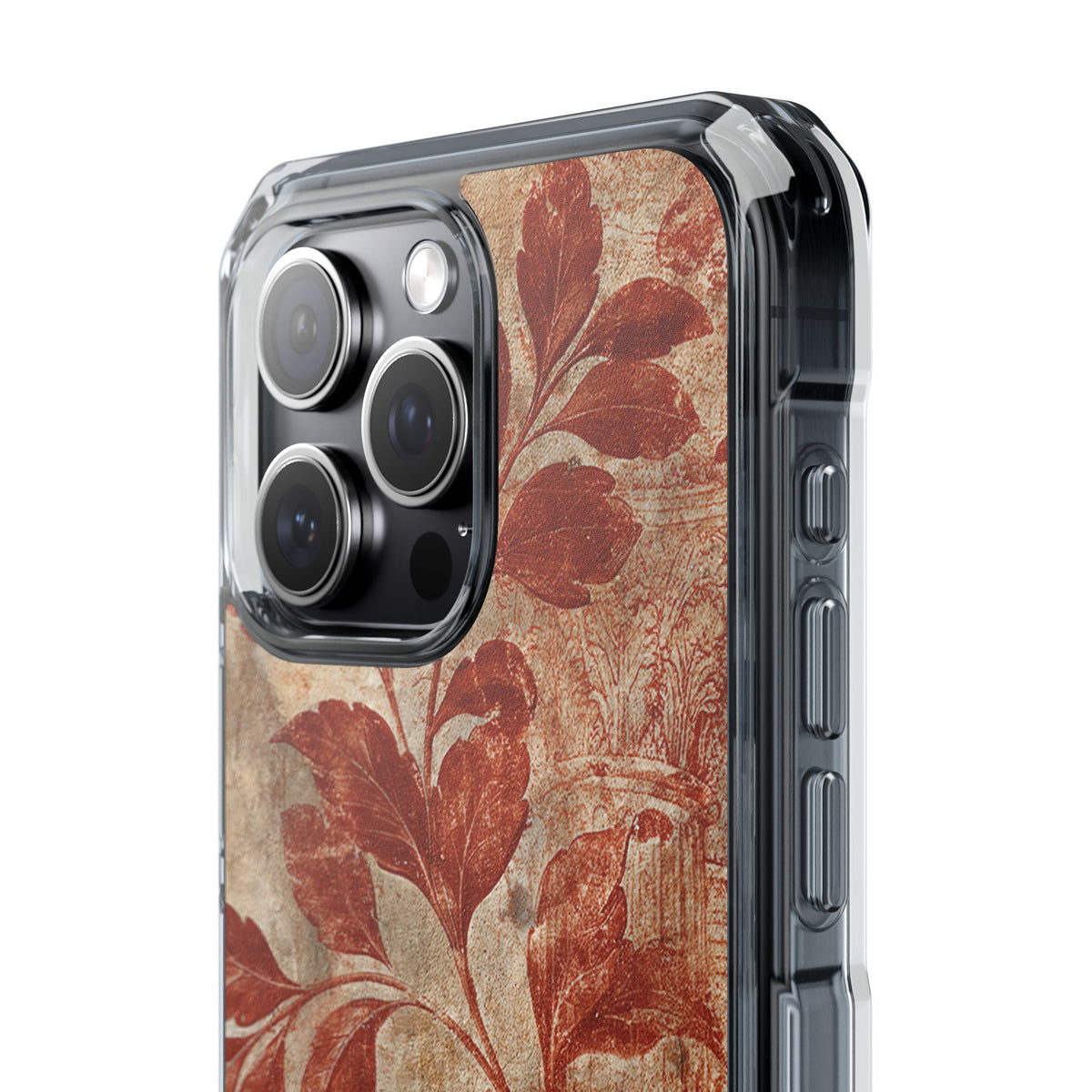 Terracotta Botanical Fresco · Clear Impact Magnetic Phone Case for iPhone · Red