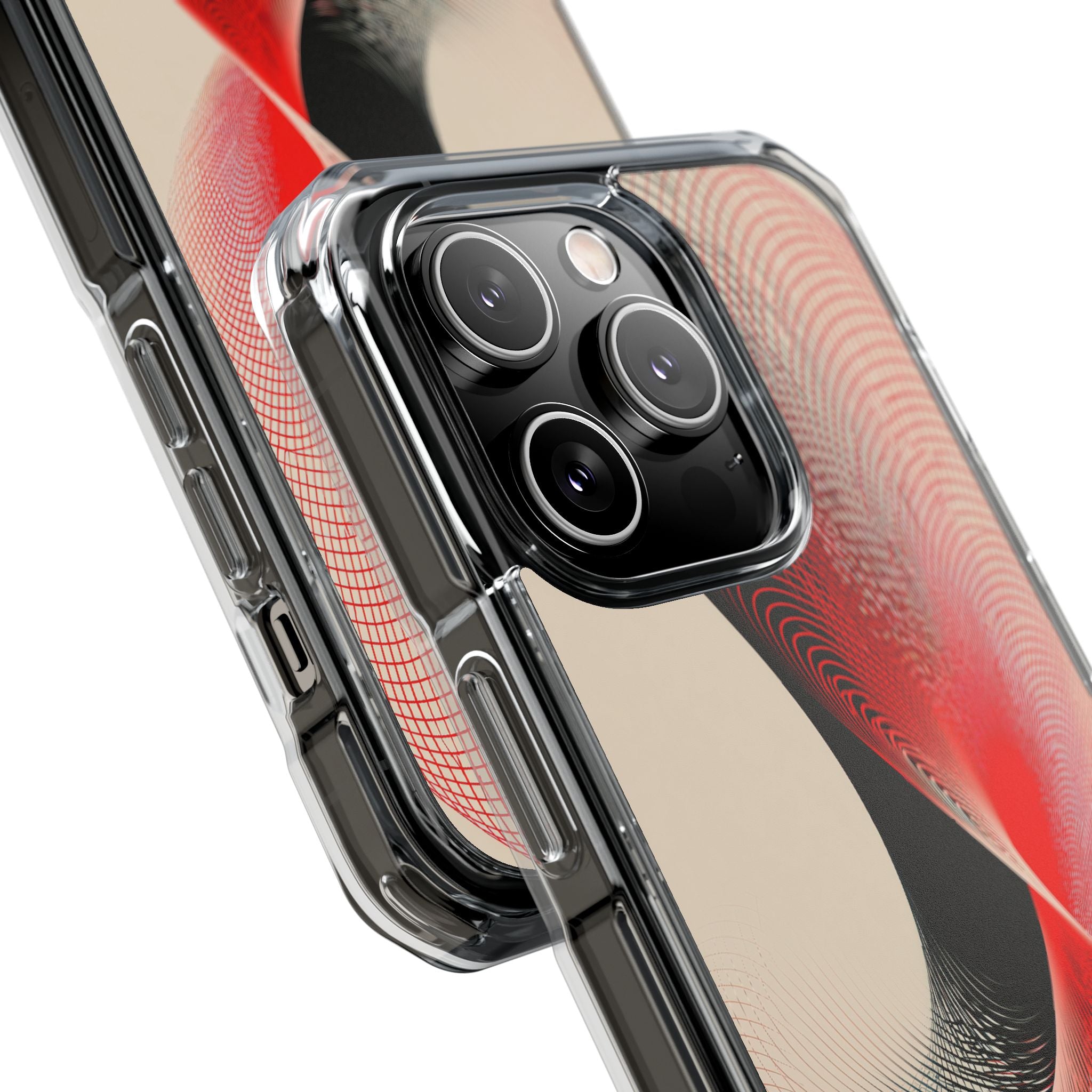 Red Impact MagSafe Phone Case for iPhone - Crimson Grid Vortex