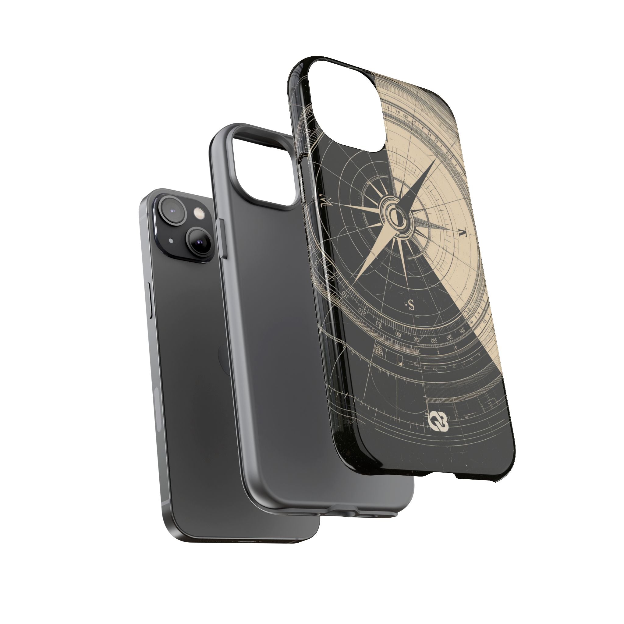 Beige Tough Phone Case for iPhone - Obsidian Nautical Blueprint