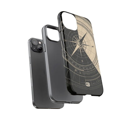 Beige Tough Phone Case for iPhone - Obsidian Nautical Blueprint