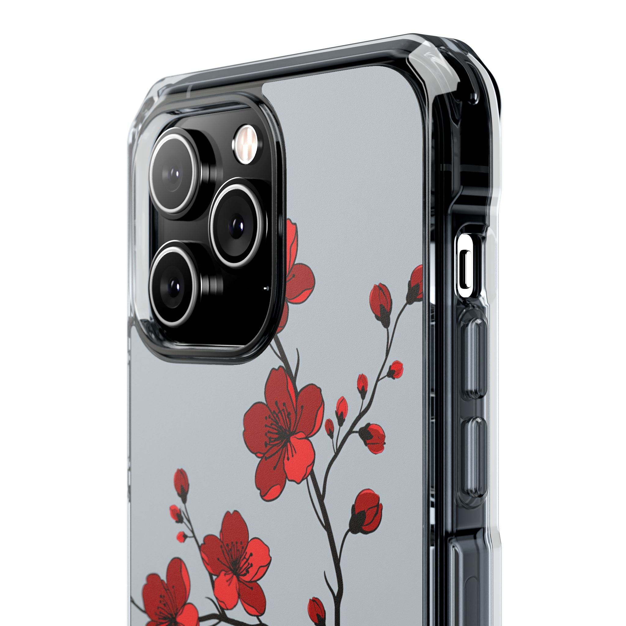 Grey Impact MagSafe Phone Case for iPhone - Crimson Blossom Onyx