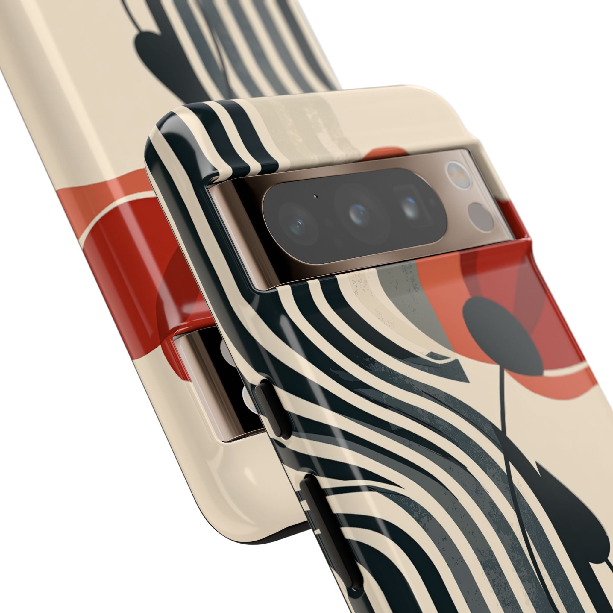 Beige Tough Phone Case for Google Pixel - Crimson Line Bloom