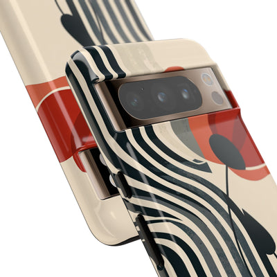 Beige Tough Phone Case for Google Pixel - Crimson Line Bloom