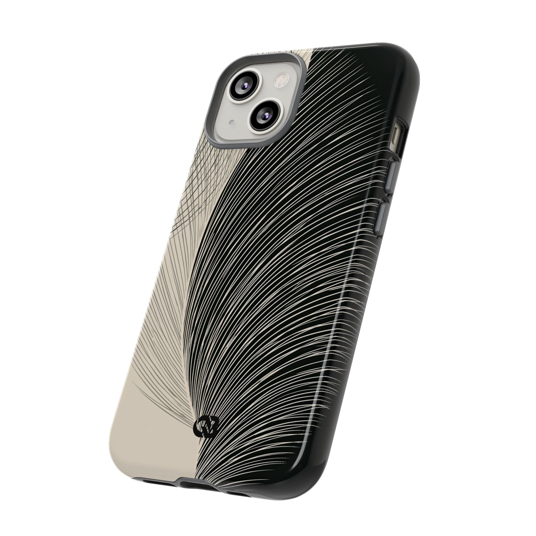 Beige Tough Phone Case for iPhone - Obsidian Cream Plume