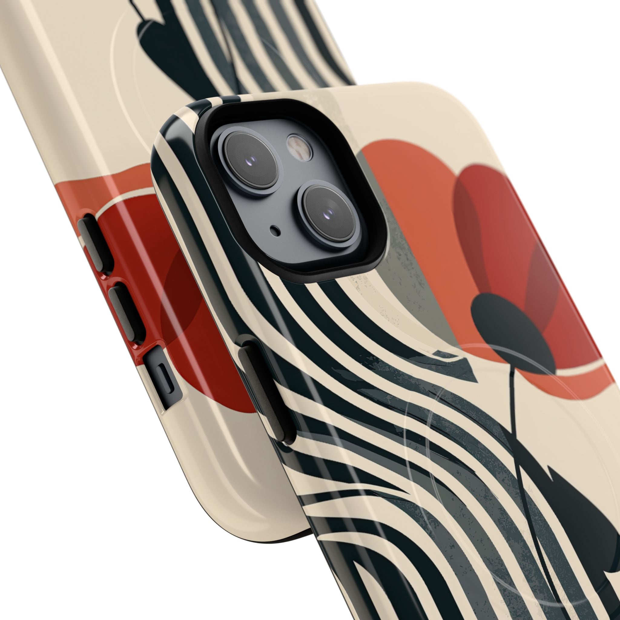Beige Tough 2.0 Magsafe Phone Case for iPhone - Crimson Line Bloom