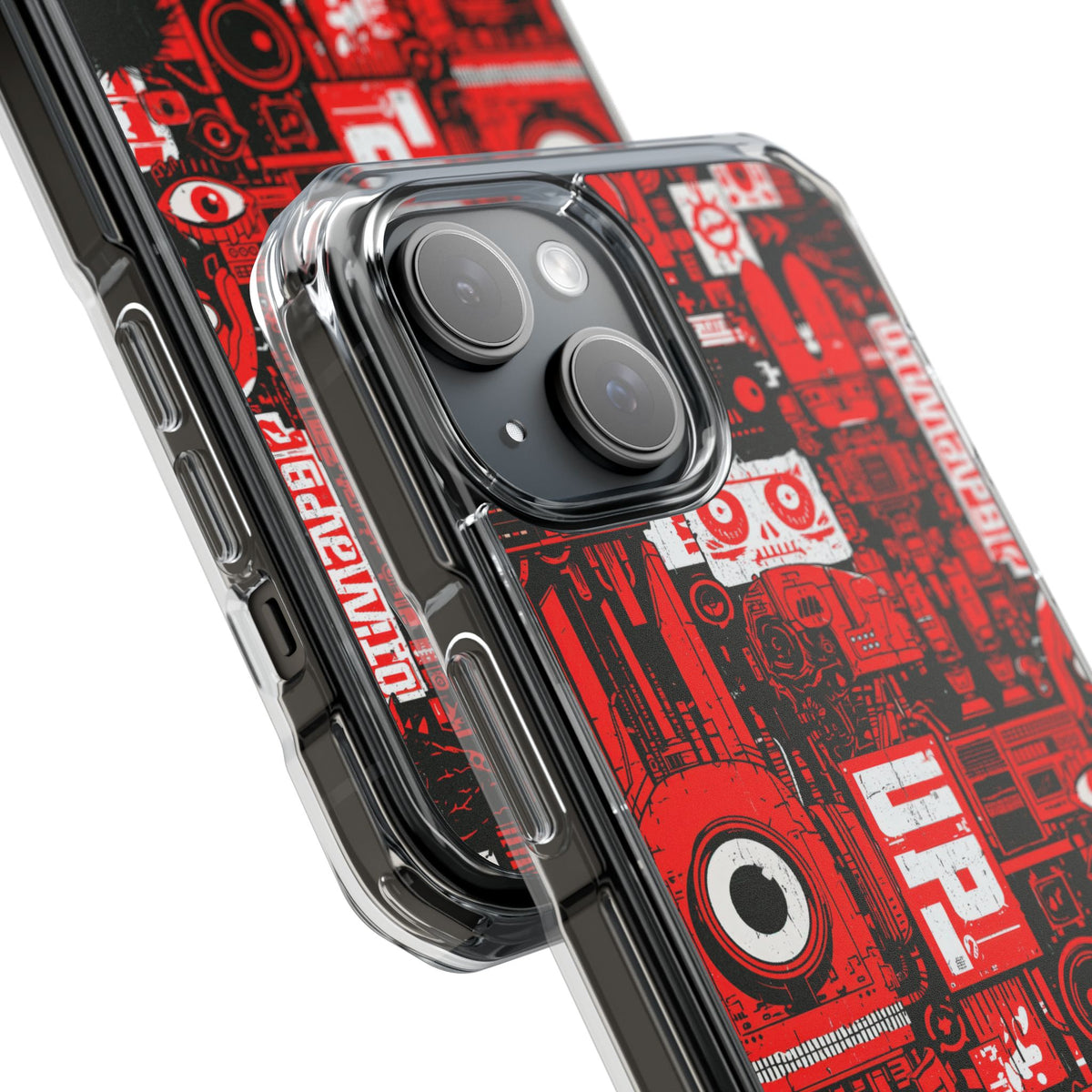 Neo Mecha Collage · Clear Impact Magnetic Phone Case for iPhone · Red
