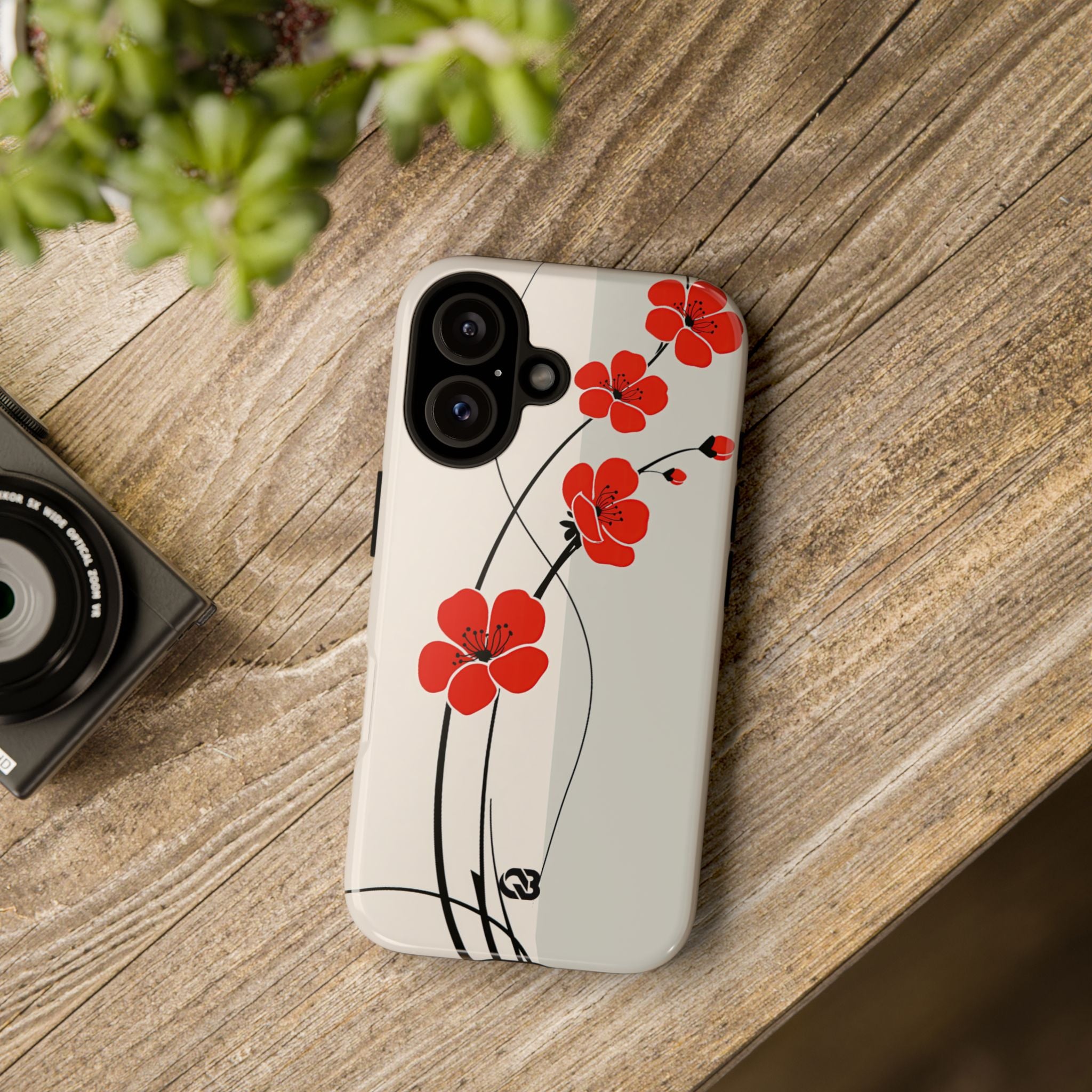 Red Tough Phone Case for iPhone - Crimson Plum Ink