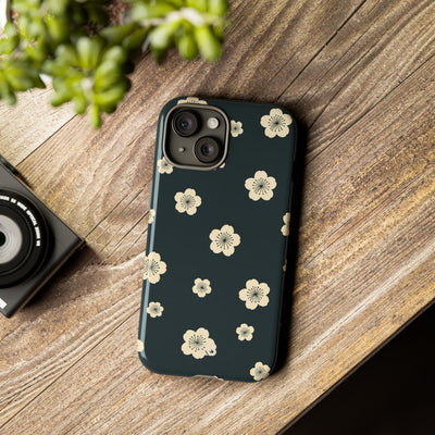Teal Tough Phone Case for iPhone - Obsidian Cream Petals