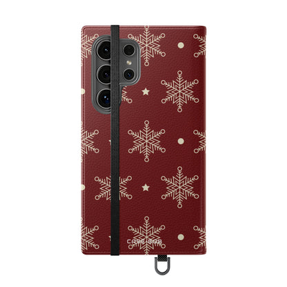 Cream Snowflakes Crimson - Samsung S24 Ultra Case - Wallet