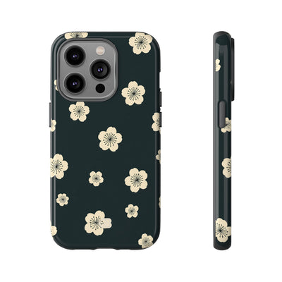 Teal Tough Phone Case for iPhone - Obsidian Cream Petals