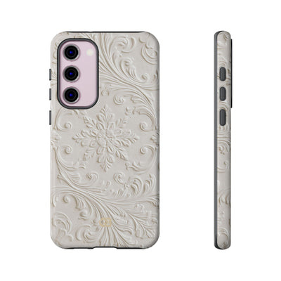 White Tough Phone Case for Samsung - Alabaster Floral Relief