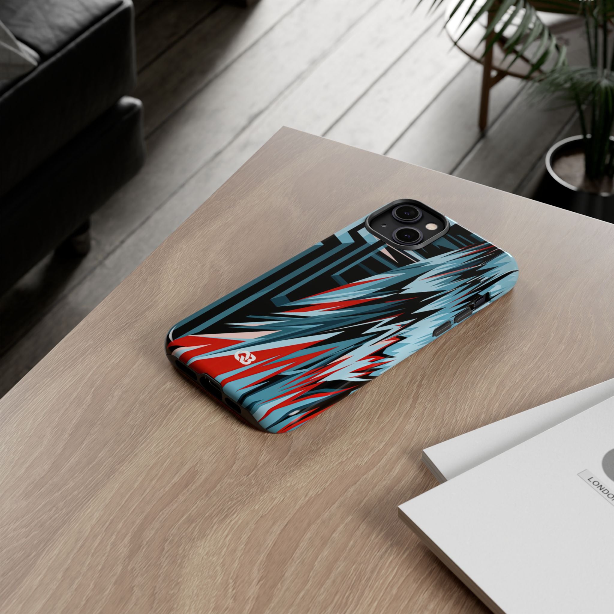 Blue Tough Phone Case for iPhone - Glitch Peak Cyan