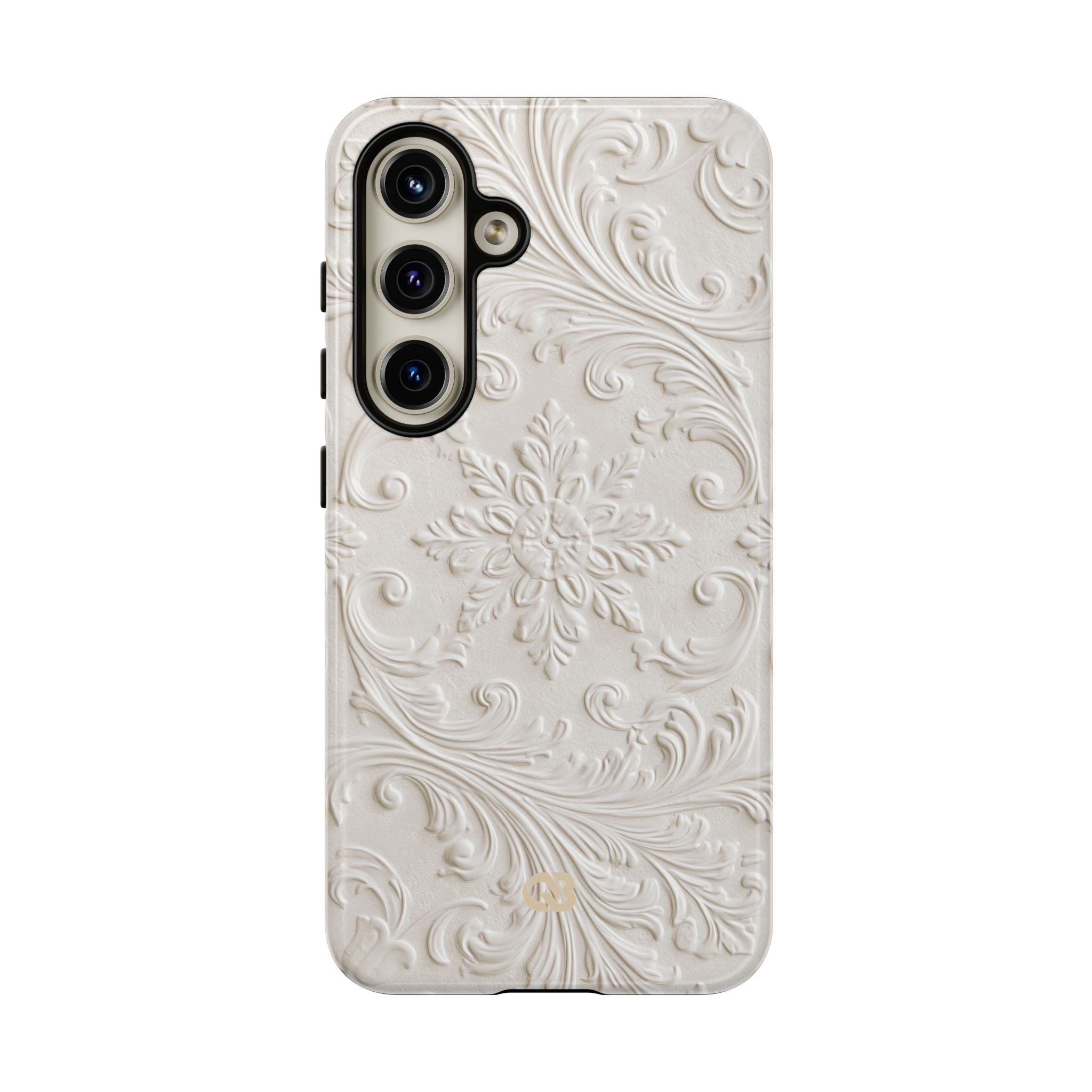 White Tough Phone Case for Samsung - Alabaster Floral Relief