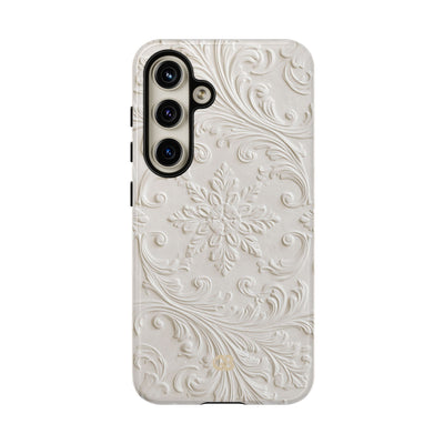 White Tough Phone Case for Samsung - Alabaster Floral Relief