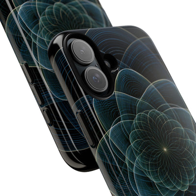 Blue Tough Phone Case for iPhone - Celestial Wireframe Bloom