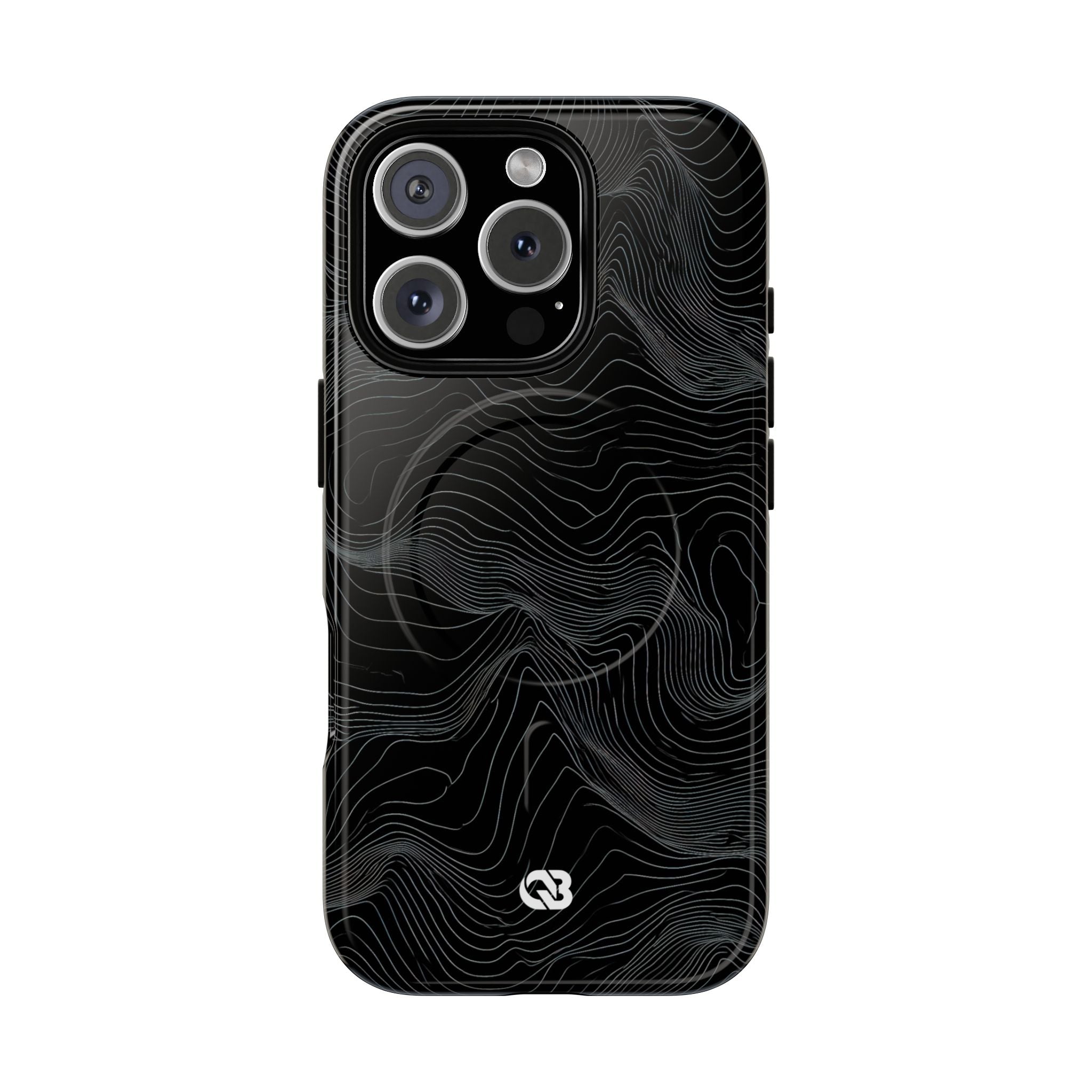 Black Tough 2.0 Magsafe Phone Case for iPhone - Obsidian Topo Wireframe