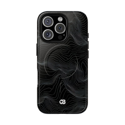 Black Tough 2.0 Magsafe Phone Case for iPhone - Obsidian Topo Wireframe
