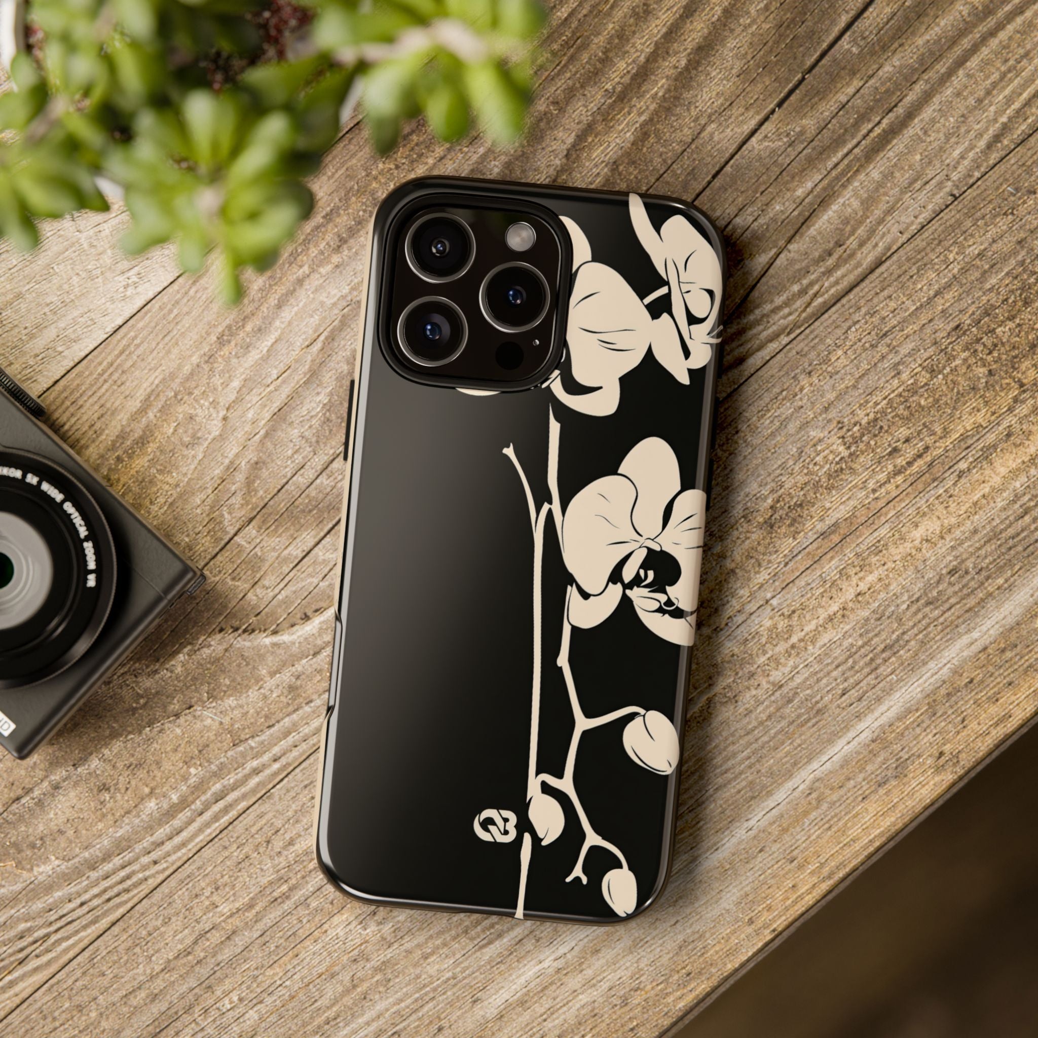 Black Tough Phone Case for iPhone - Obsidian Bone Orchid