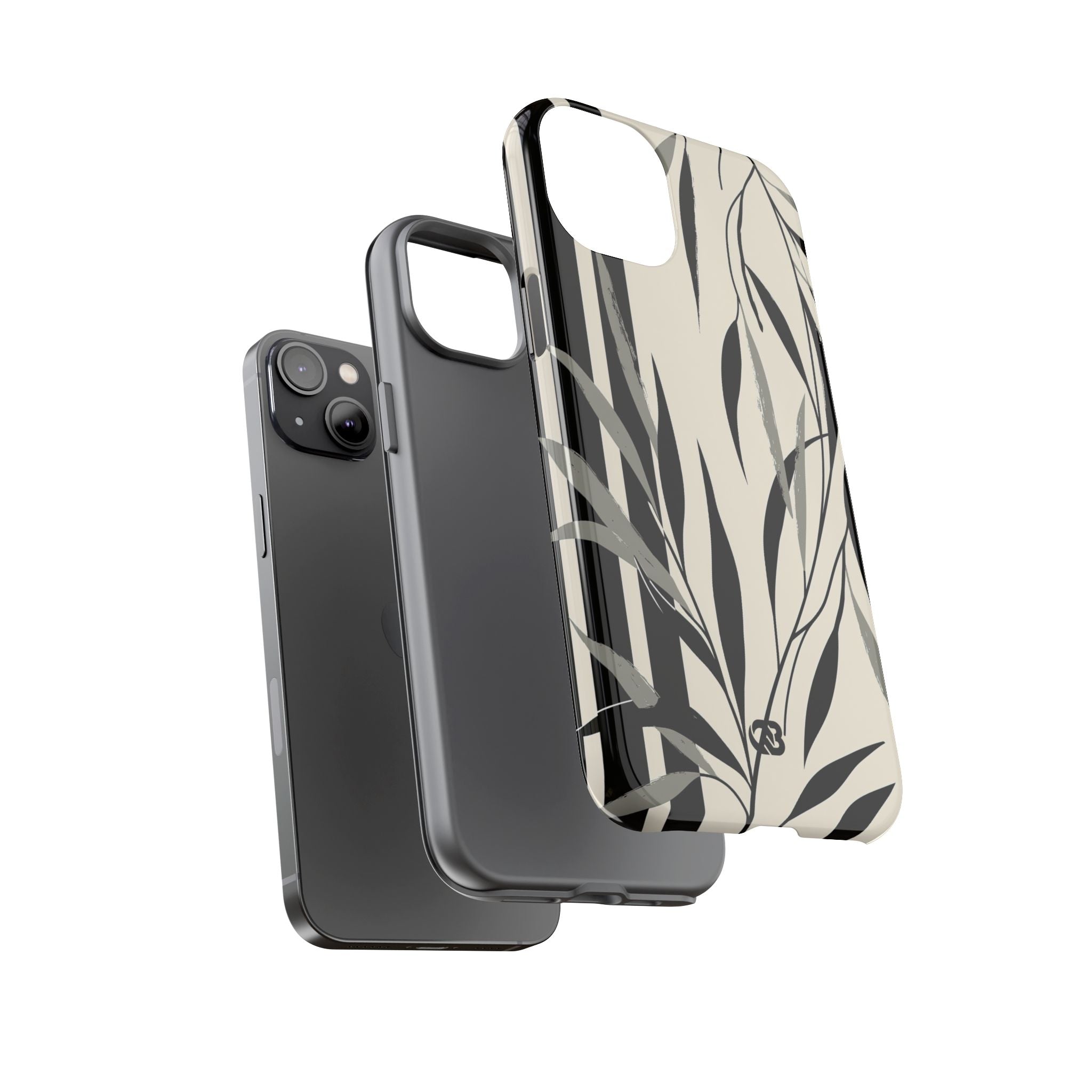 Beige Tough Phone Case for iPhone - Soot Leaf Sketch