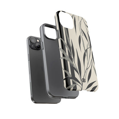 Beige Tough Phone Case for iPhone - Soot Leaf Sketch