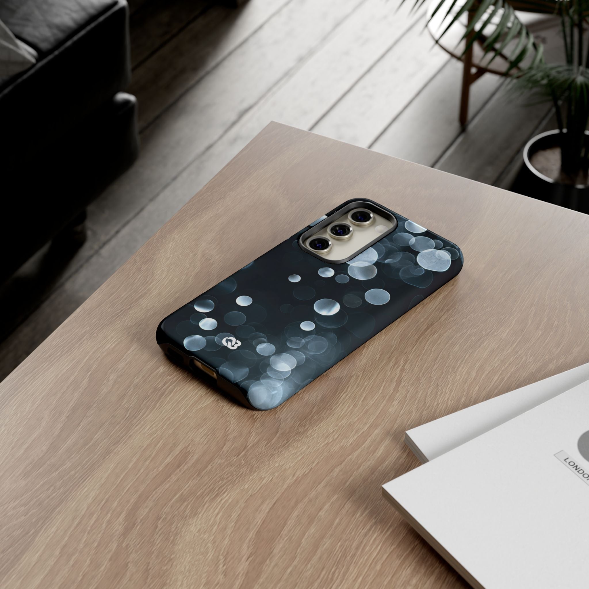 Black Tough Phone Case for Samsung - Silver Orbit Glow