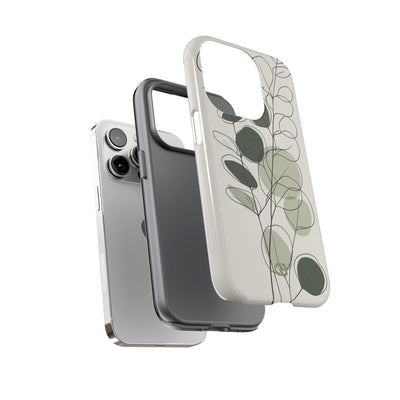 Green Tough Phone Case for iPhone - Muted Eucalyptus Sketch