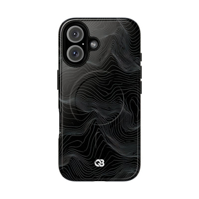 Black Tough 2.0 Magsafe Phone Case for iPhone - Obsidian Topo Wireframe