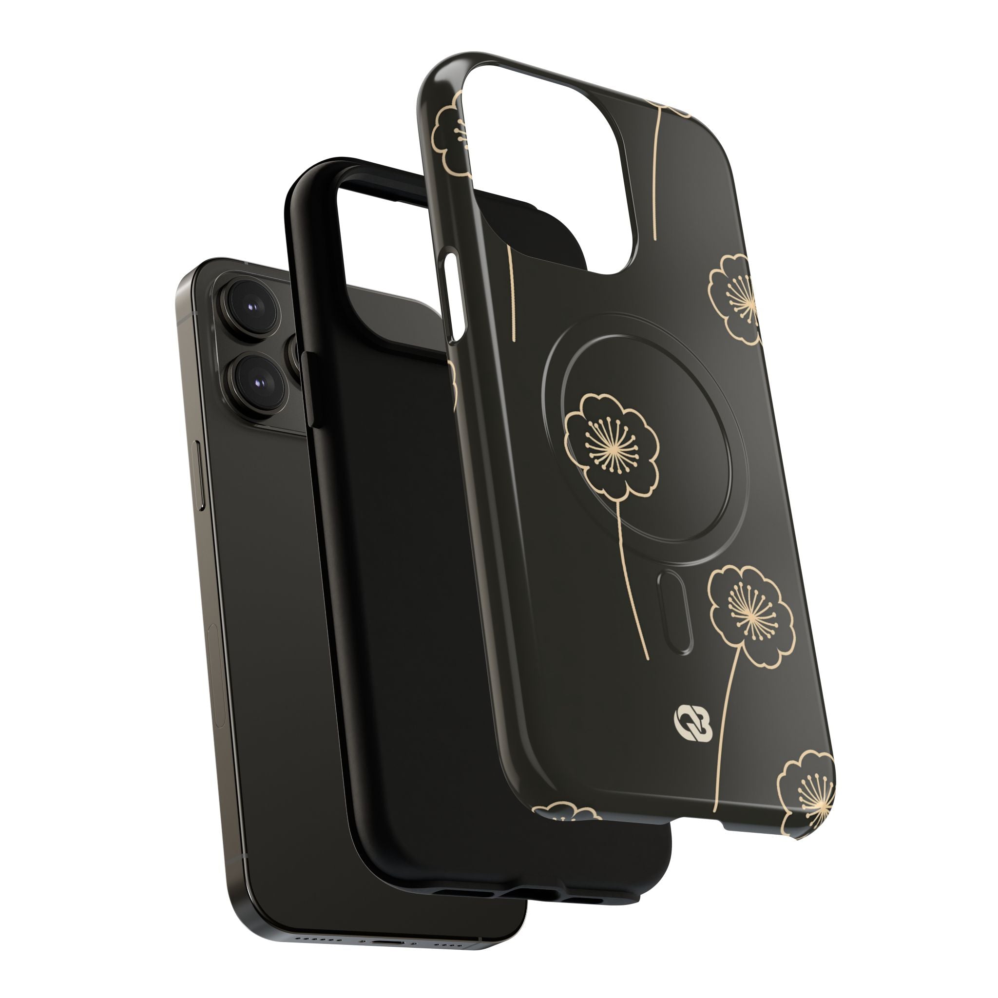 Black Tough 2.0 Magsafe Phone Case for iPhone - Obsidian Sand Petals