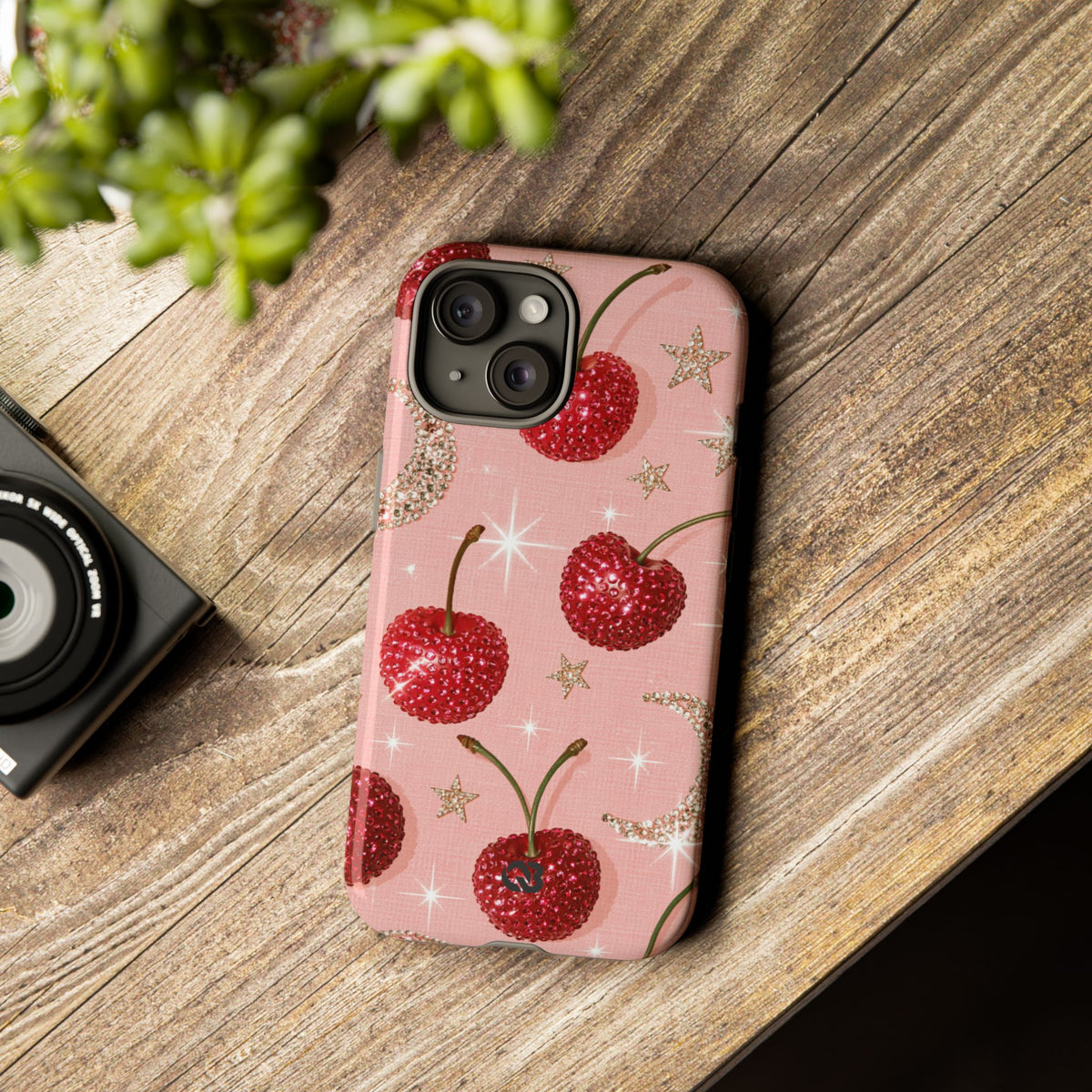 Bedazzled Ruby Cherries · Tough Phone Case for iPhone · Pink