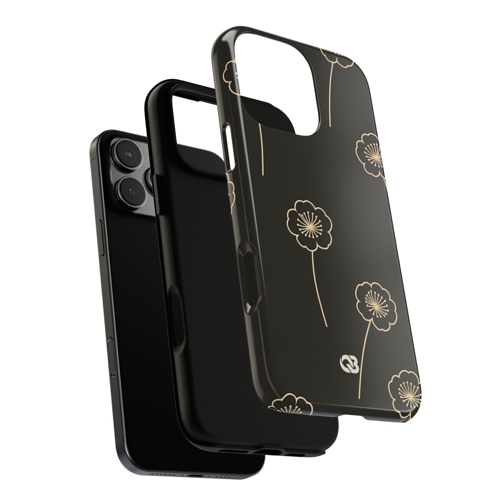 Black Tough Phone Case for iPhone - Obsidian Sand Petals
