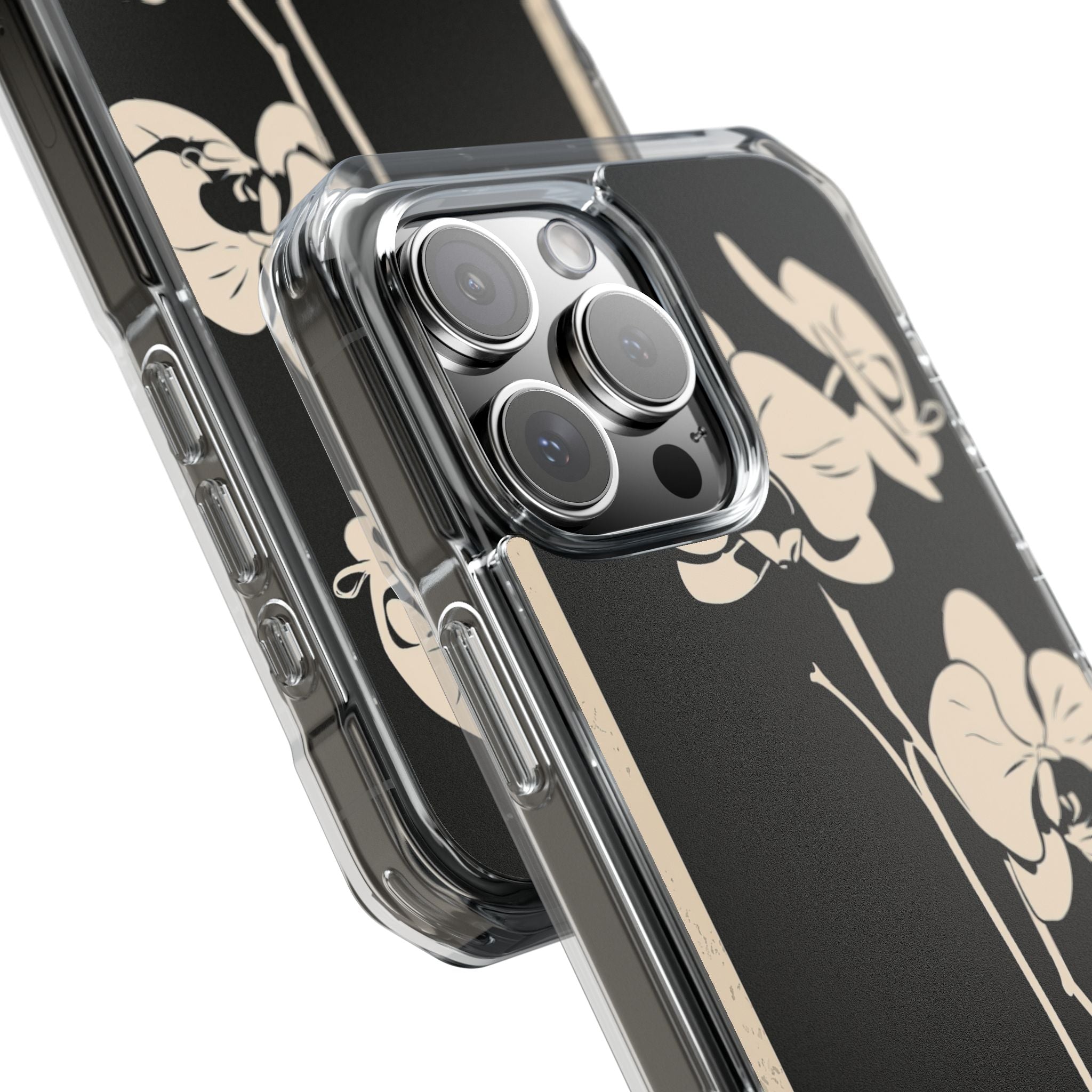 Black Impact MagSafe Phone Case for iPhone - Obsidian Bone Orchid
