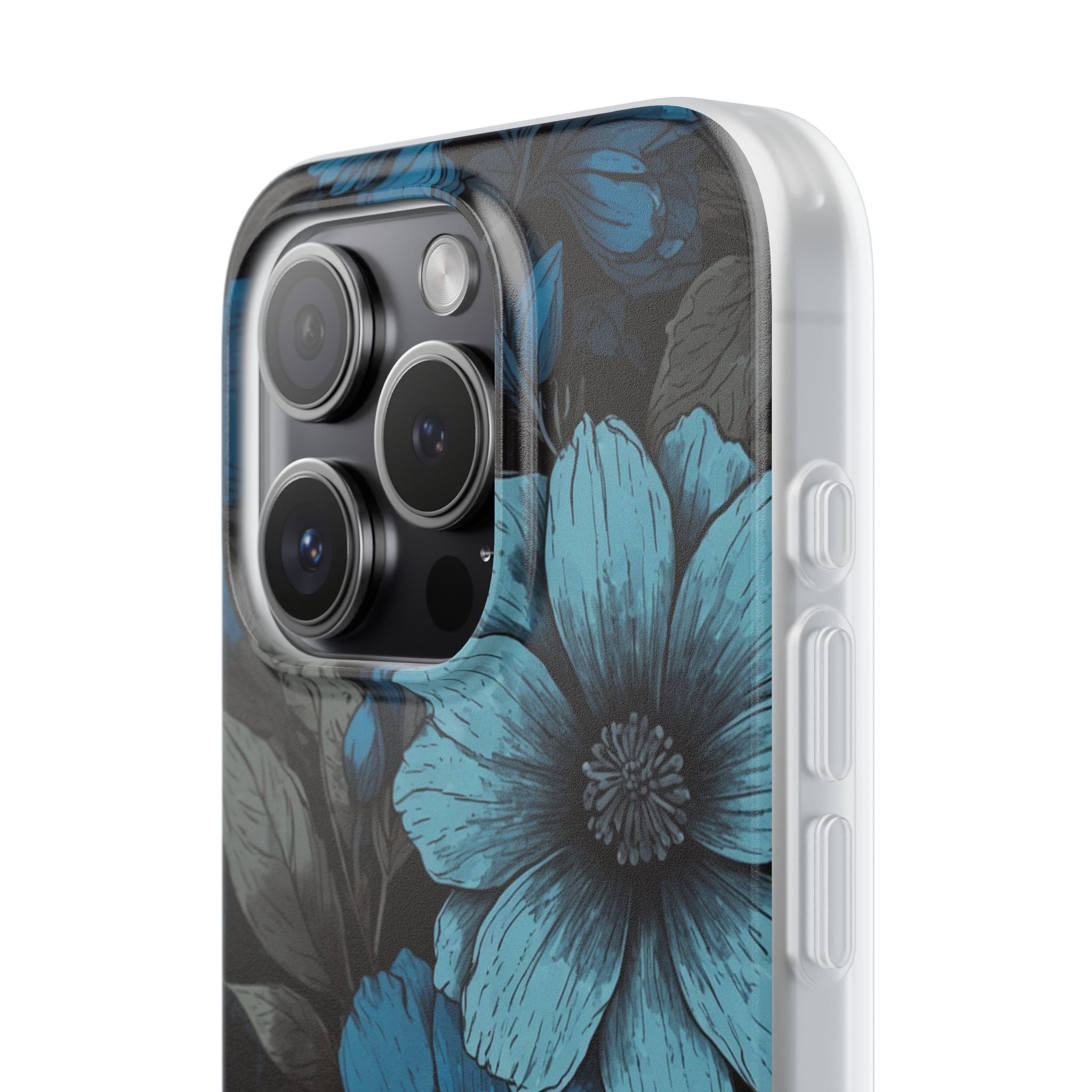 Obsidian Blue Petals · Soft Phone Case for iPhone