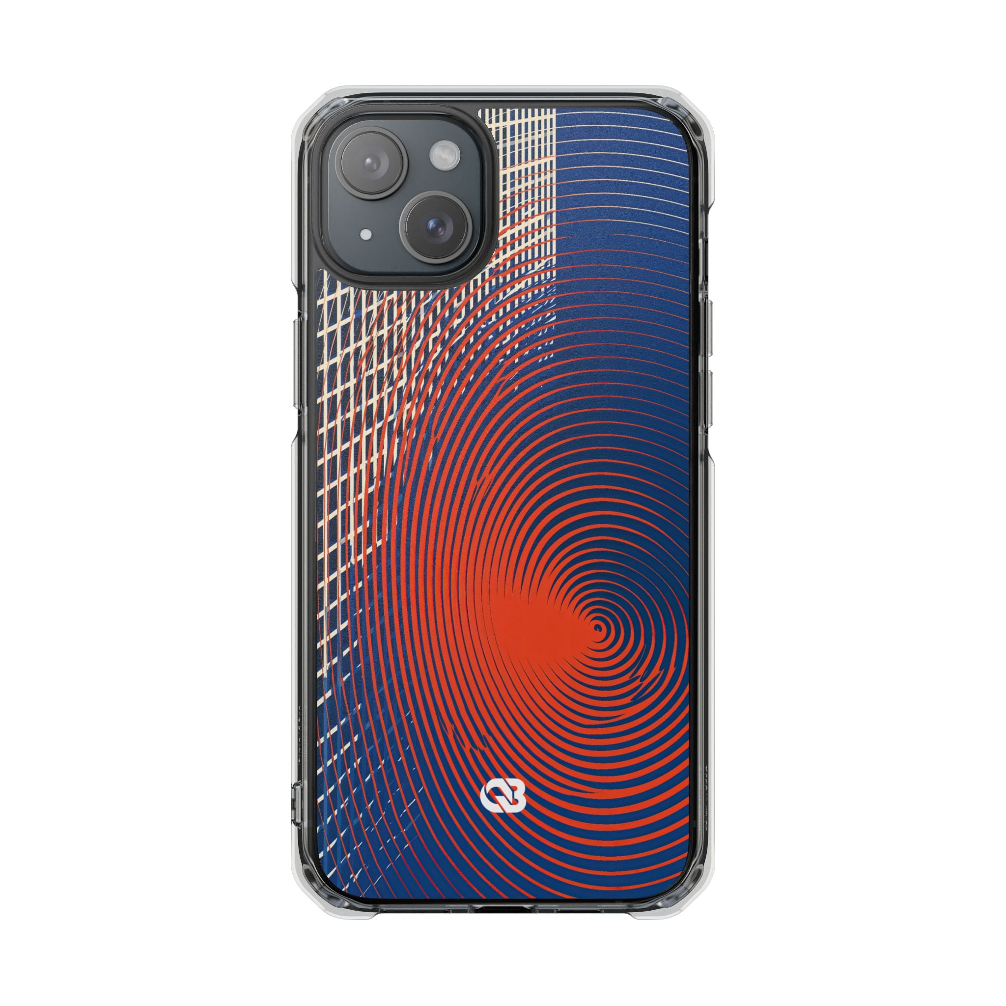 Blue Impact MagSafe Phone Case for iPhone - Orange Orbit Grid