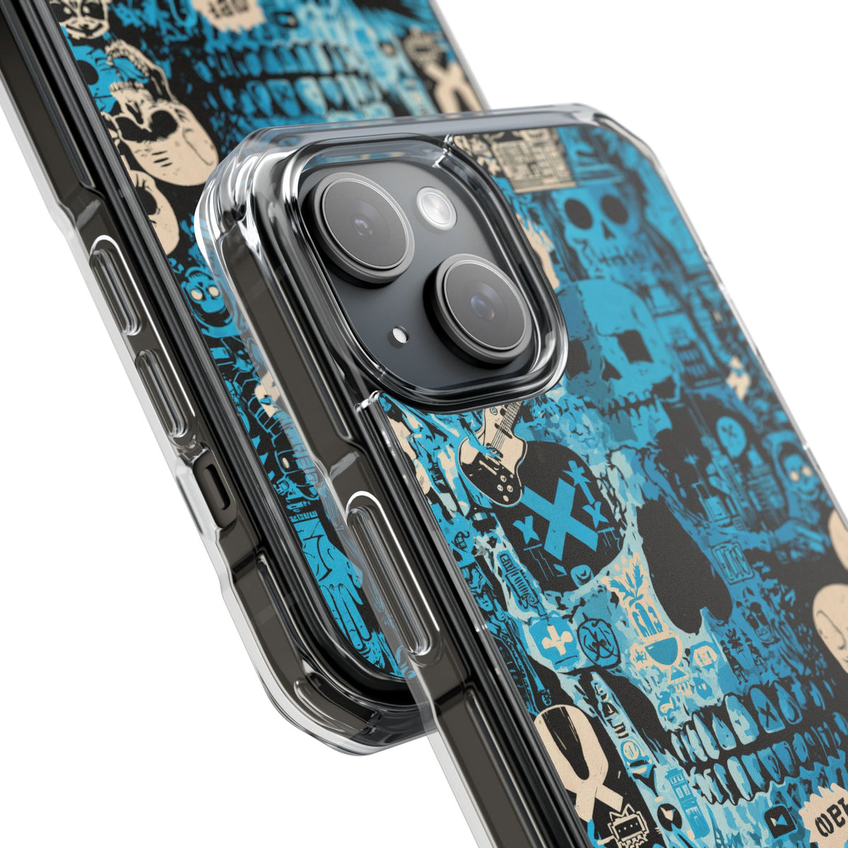 Electric Skull Graffiti · Clear Impact Magnetic Phone Case for iPhone · Blue