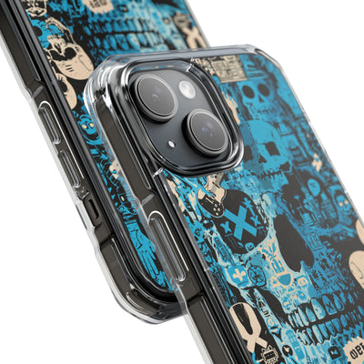 Electric Skull Graffiti · Clear Impact Magnetic Phone Case for iPhone · Blue