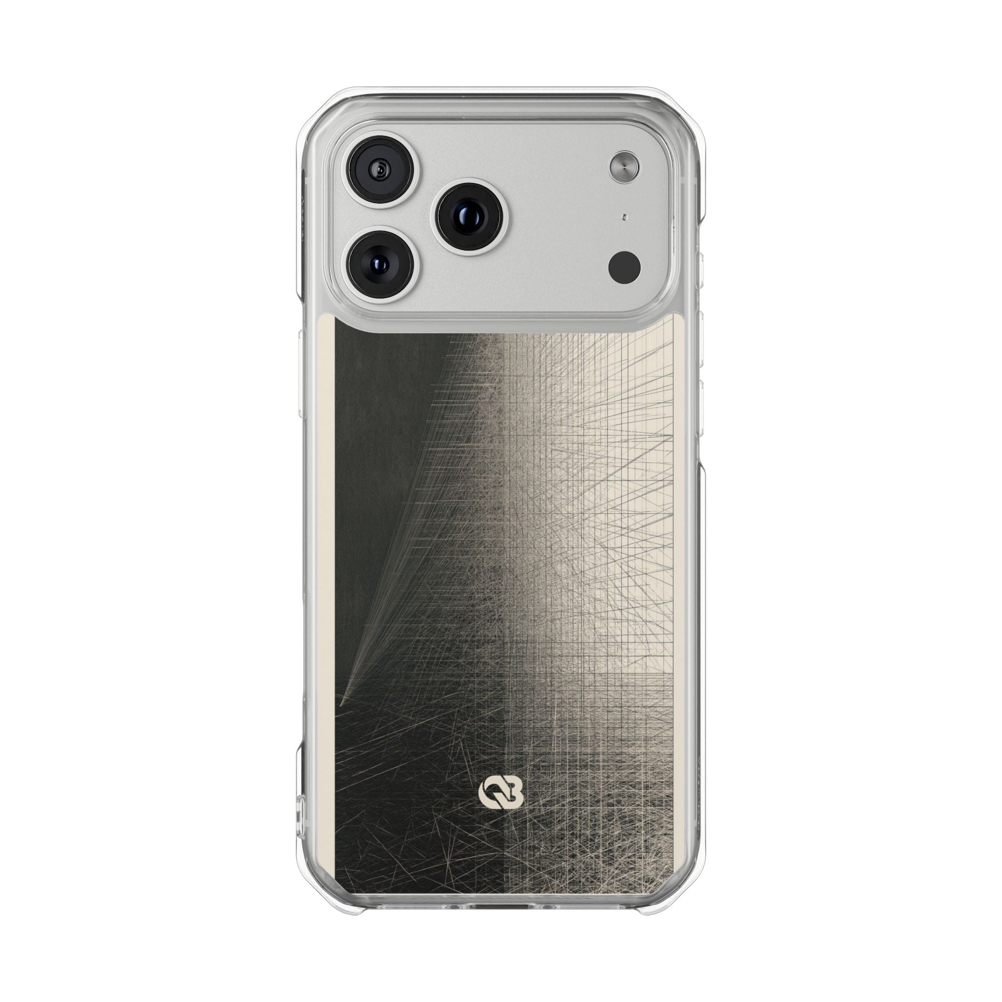 Beige Impact MagSafe Phone Case for iPhone - Brutalist Graphite Grid