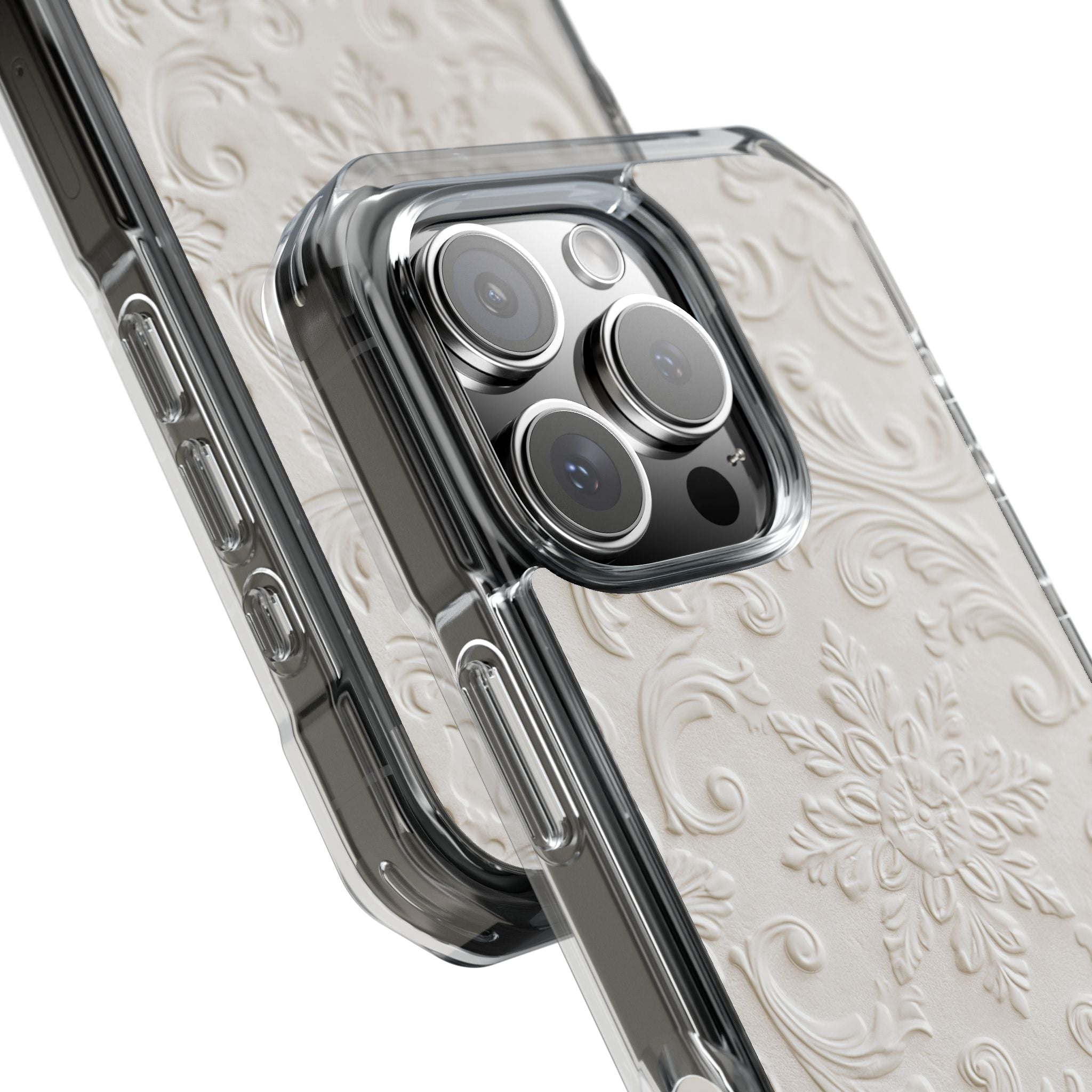 White Impact MagSafe Phone Case for iPhone - Alabaster Floral Relief