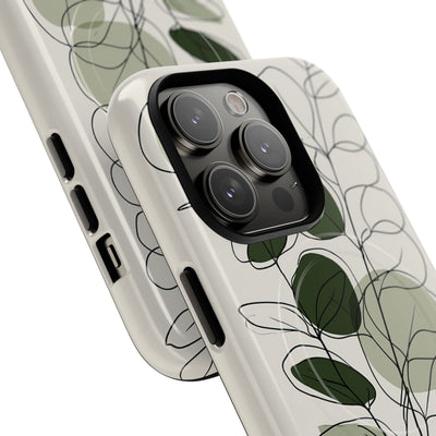 Green Tough 2.0 Magsafe Phone Case for iPhone - Muted Eucalyptus Sketch