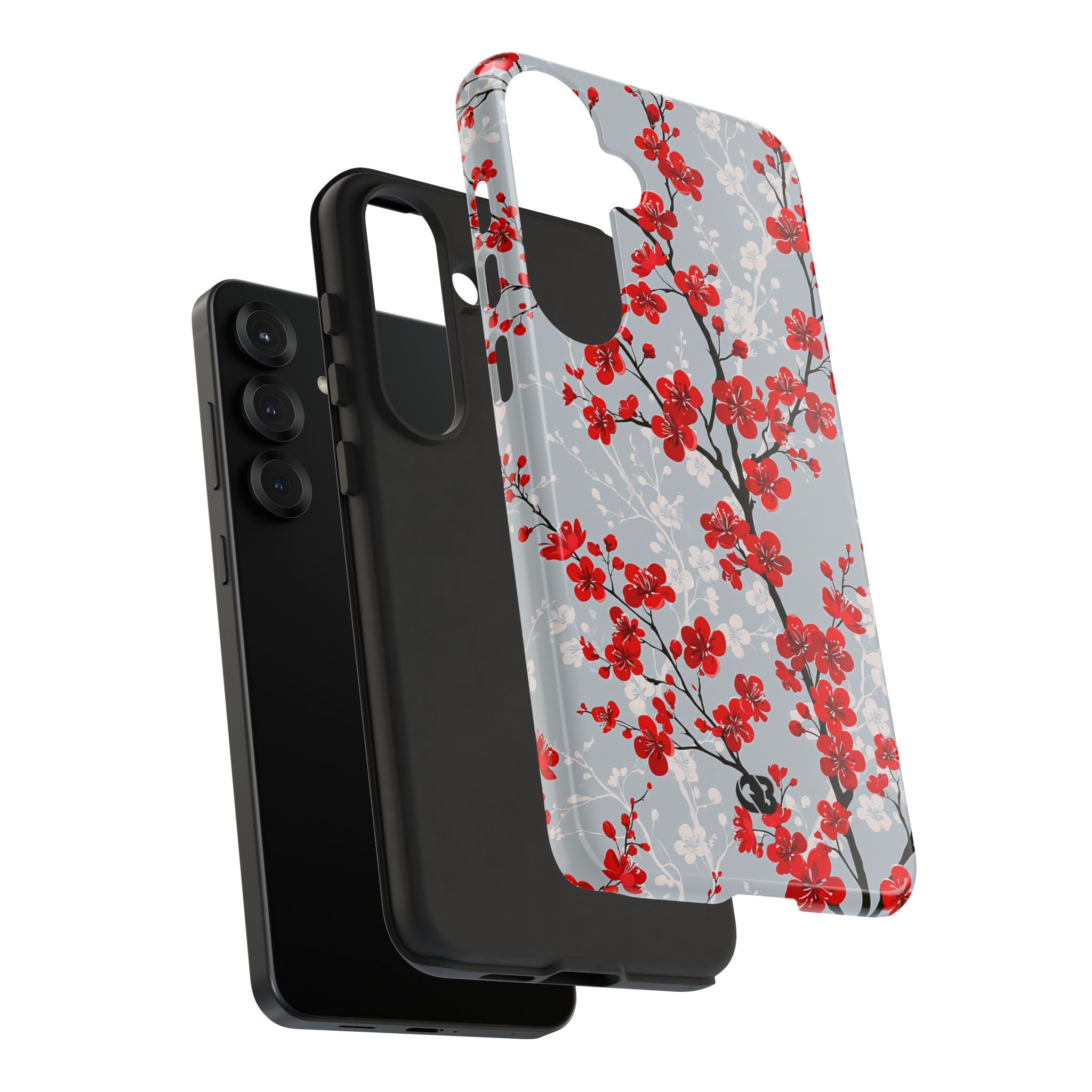 Grey Tough Phone Case for Samsung - Crimson Sakura Slate