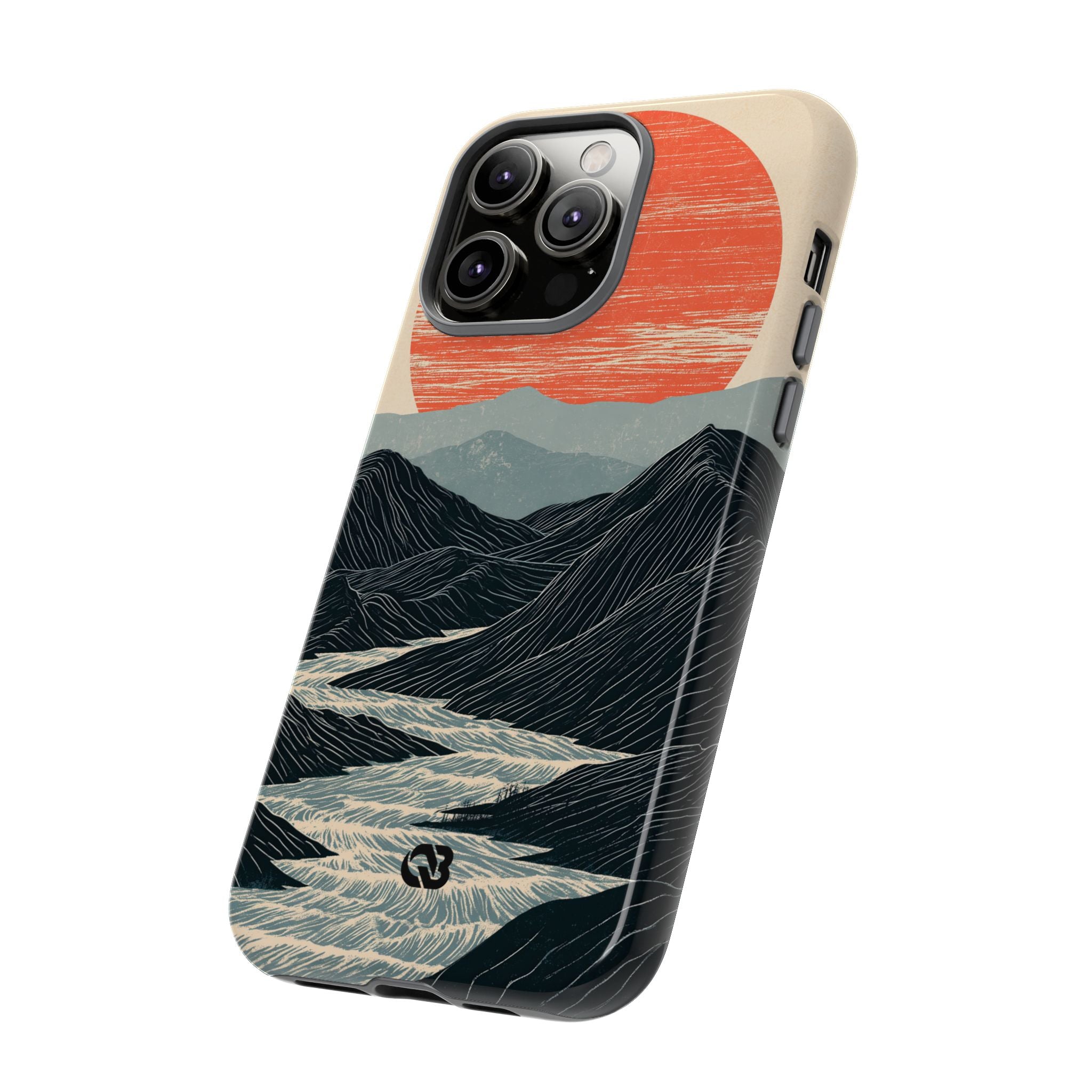 Beige Tough Phone Case for iPhone - Crimson Ridge Flow